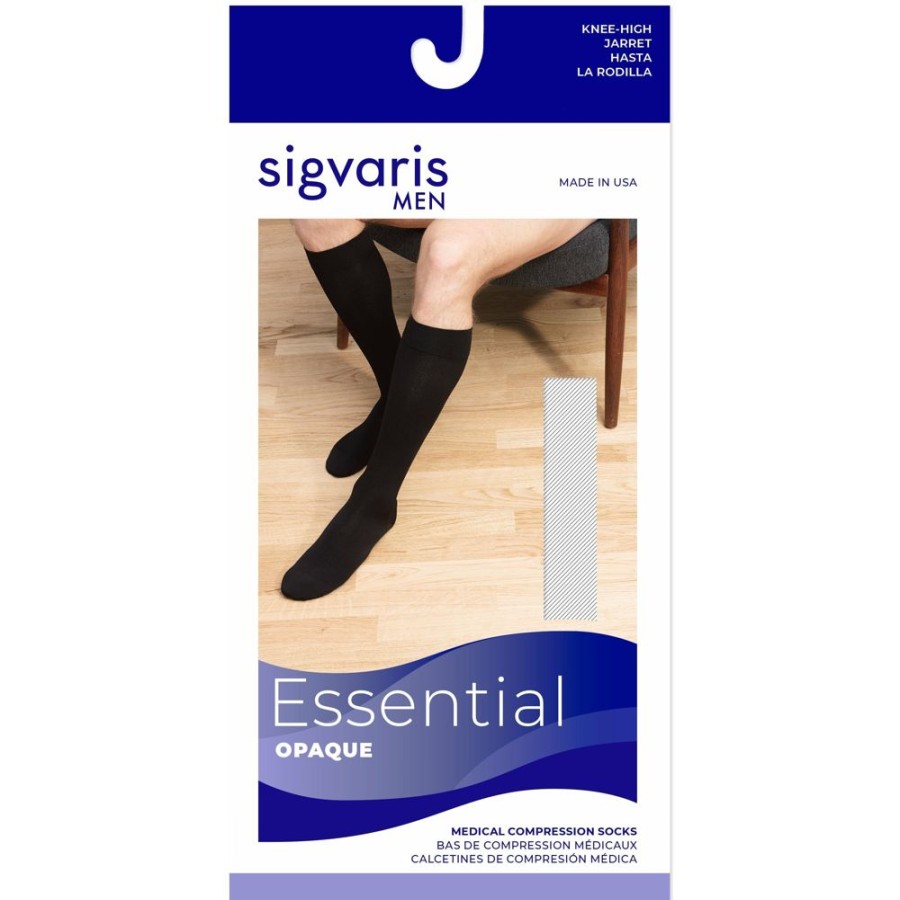 Knee High W/ Silicone Sigvaris | Sigvaris Opaque Men'S Knee High 30-40 Mmhg W/ Silicone Grip-Top