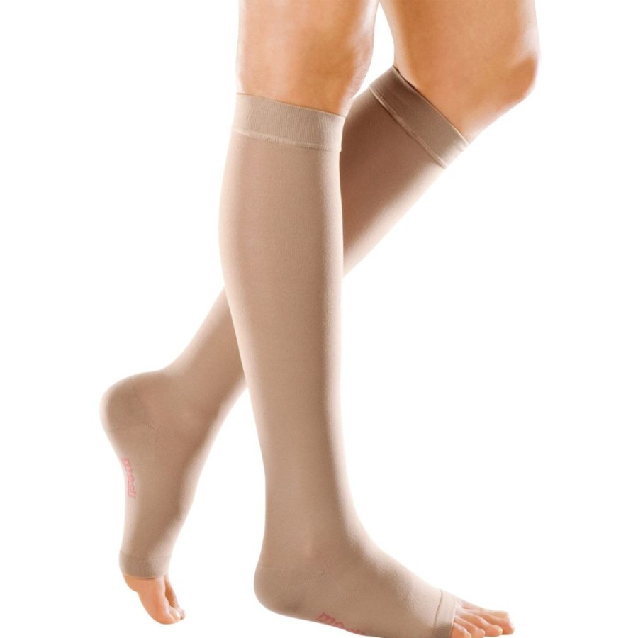 Wide & Full Calf Mediven | Mediven Forte Knee High 40-50 Mmhg, Open Toe W/ Silicone Top Band Caramel