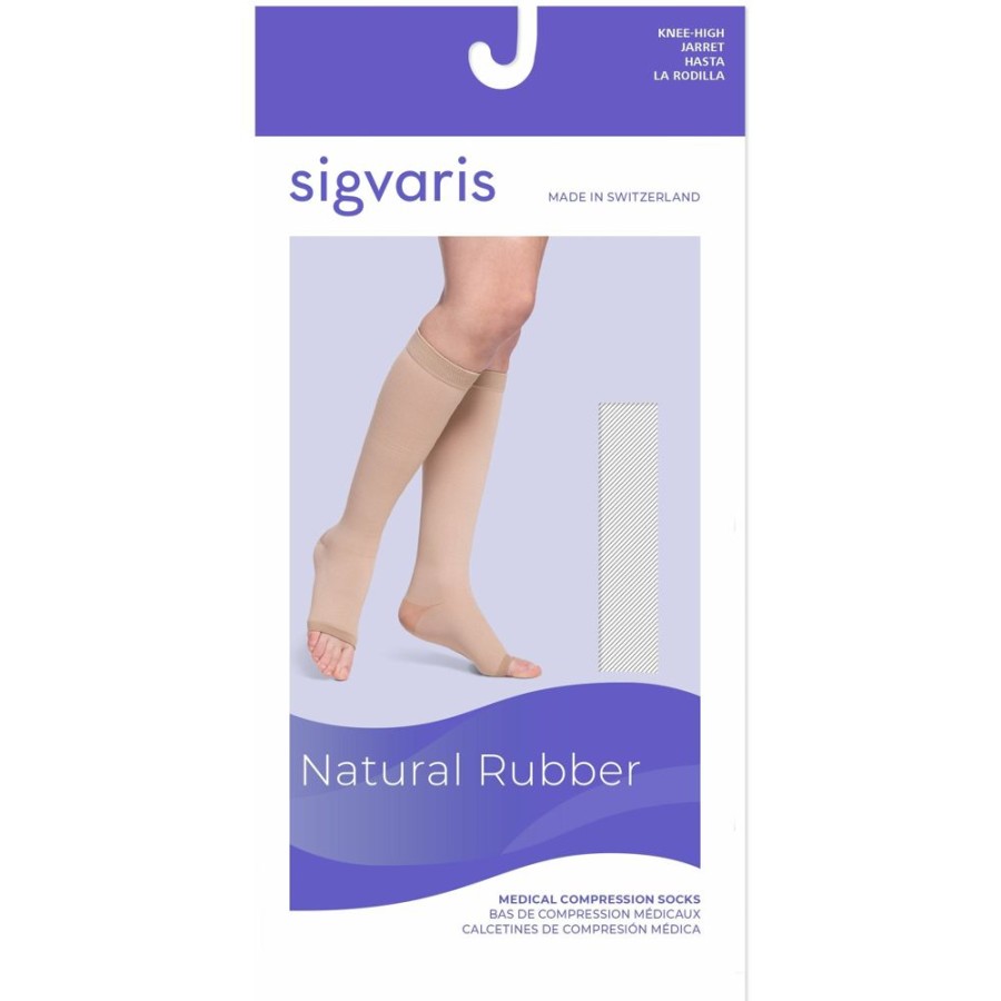 Men Sigvaris | Sigvaris Natural Rubber Knee High 30-40 Mmhg, Open Toe Beige