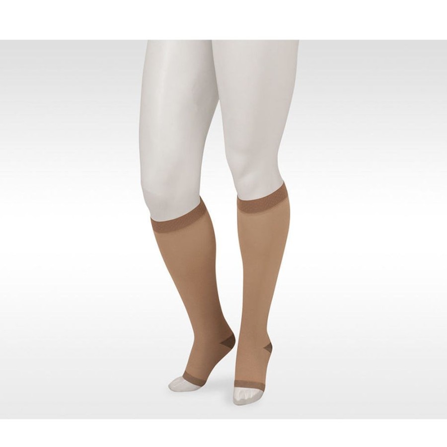 Knee High W/ Silicone Juzo | Juzo Soft Silver Knee High 20-30 Mmhg W/ Silicone Band, Open Toe Beige