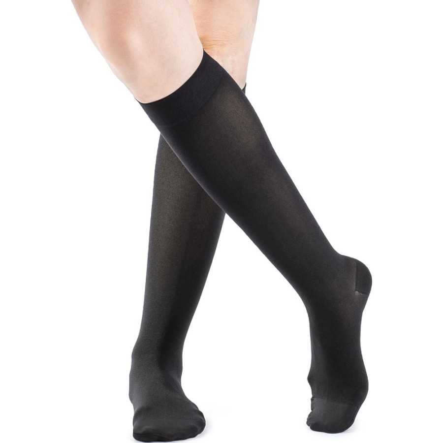 Wide & Full Calf Sigvaris | Sigvaris Soft Opaque Women'S Knee High 20-30 Mmhg W/ Silicone Top Band Black