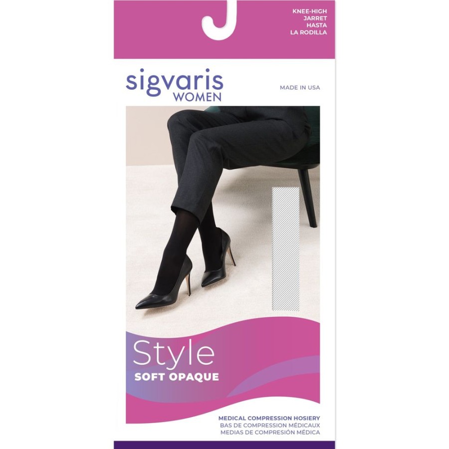 Wide & Full Calf Sigvaris | Sigvaris Soft Opaque Women'S Knee High 20-30 Mmhg W/ Silicone Top Band Black