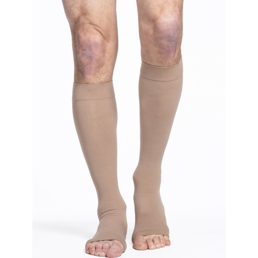 Men Sigvaris | Sigvaris Cotton Knee High 20-30 Mmhg, Open Toe Light Beige