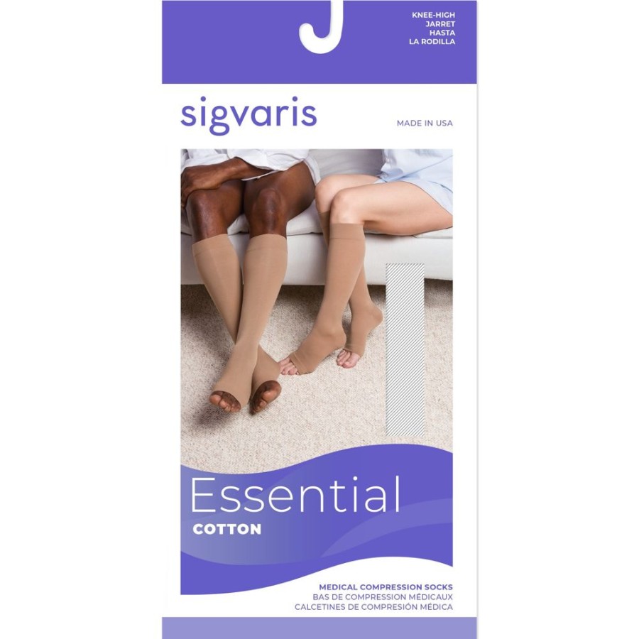 Men Sigvaris | Sigvaris Cotton Knee High 20-30 Mmhg, Open Toe Light Beige