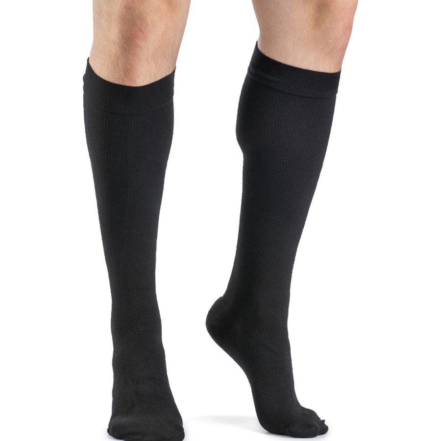 Men Sigvaris | Dynaven Opaque Ribbed Men'S Knee High 30-40 Mmhg W/ Silicone Top