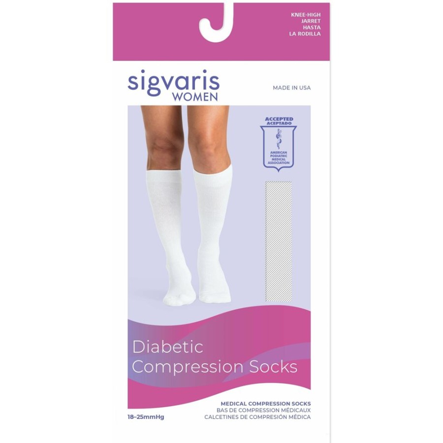 Diabetic Socks Sigvaris | Sigvaris Diabetic Compression Socks Women'S Knee High 18-25 Mmhg White