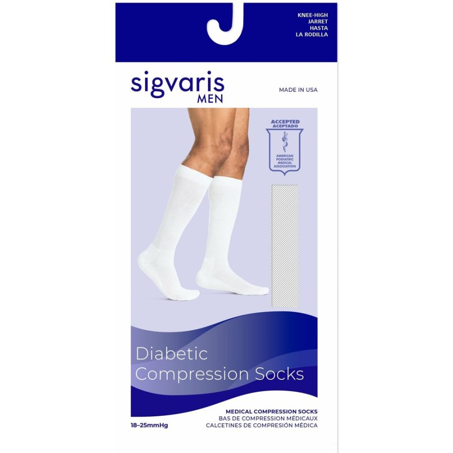 Diabetic Socks Sigvaris | Sigvaris Diabetic Compression Socks Men'S Knee High 18-25 Mmhg White