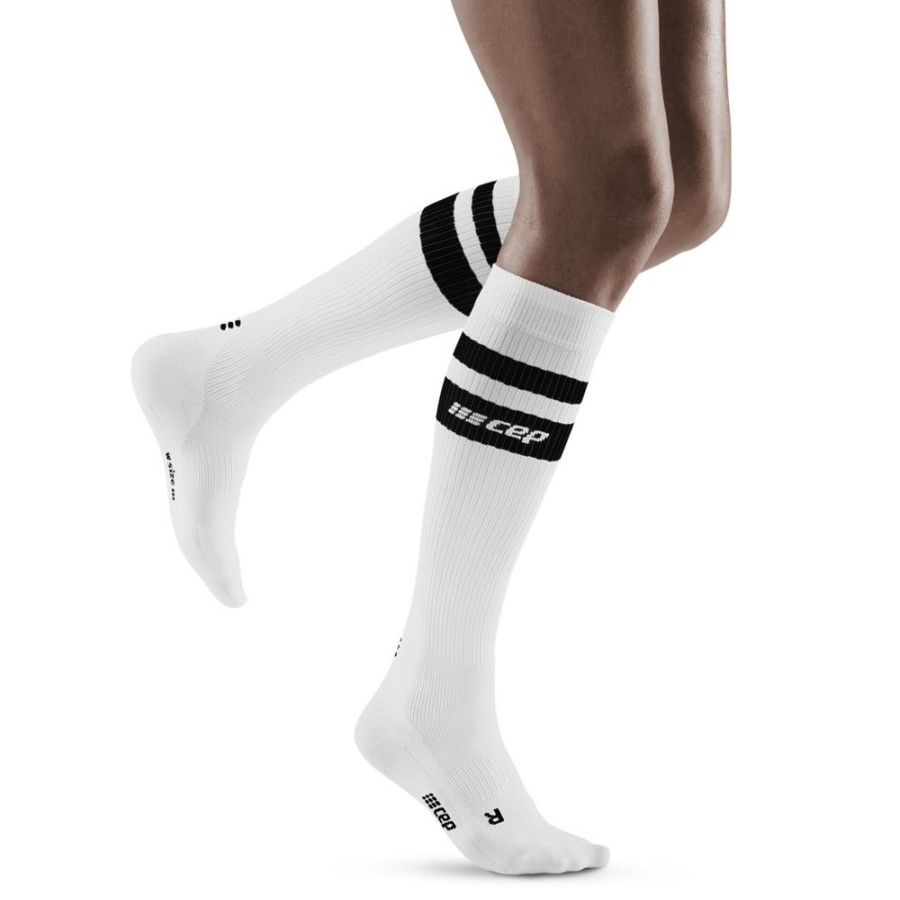 Athletic Compression Socks CEP | Cep 80'S Tall Compression Socks, Women White/Black Stripe