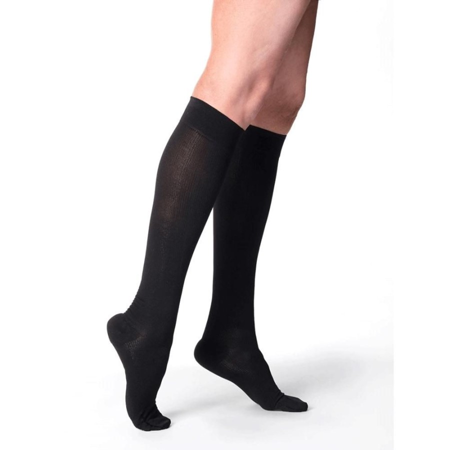 Wide & Full Calf Sigvaris | Sigvaris Cotton Women'S Knee High 30-40 Mmhg W/ Silicone Band Grip Top Black