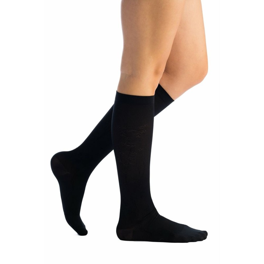 Wide & Full Calf EvoNation | Evonation Patterns Women'S Floral 15-20 Mmhg Knee High Black