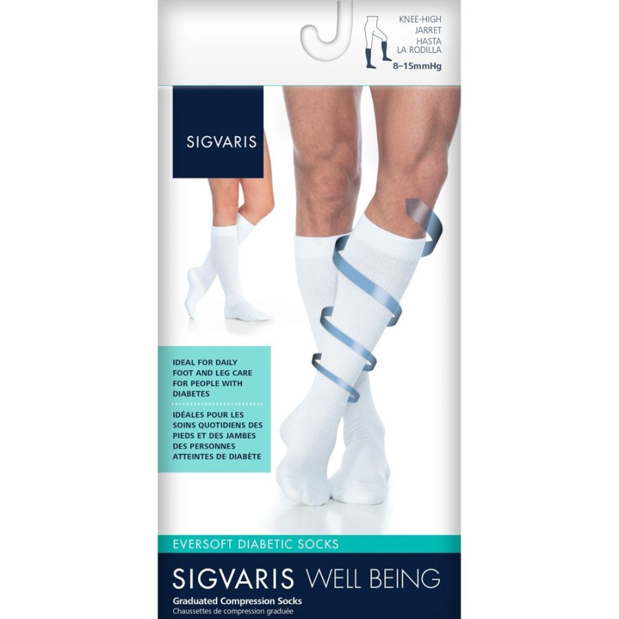 Men Sigvaris | Sigvaris Eversoft Diabetic Knee High 8-15 Mmhg White