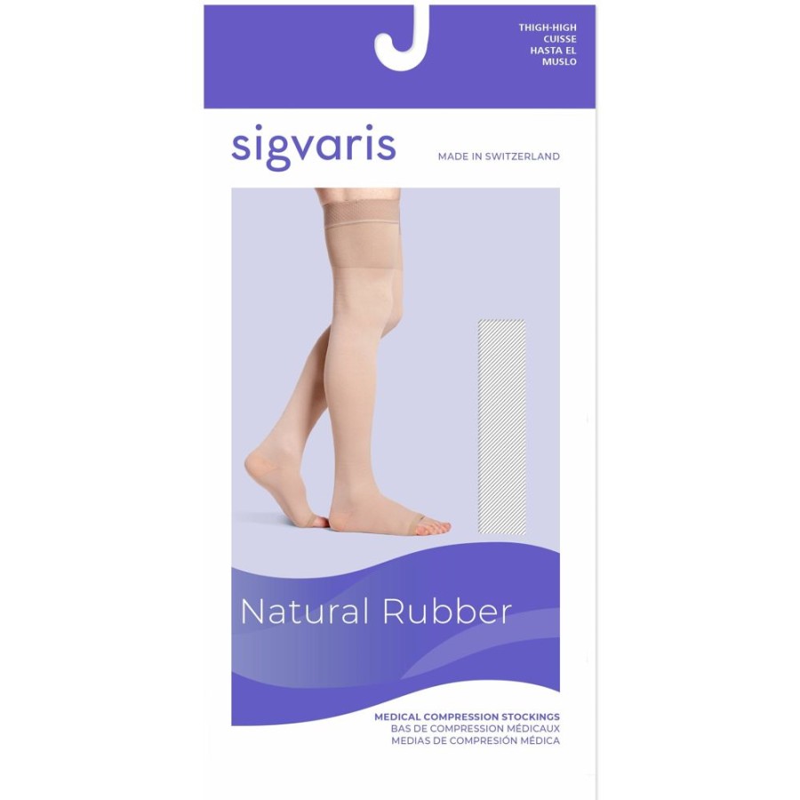 Chaps Sigvaris | Sigvaris Natural Rubber Thigh High 40-50 Mmhg, Open Toe W/ Waist Attachment Beige