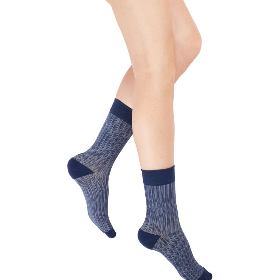 Wide & Full Calf Rejuva | Rejuva® Herringbone Crew Compression Sock Marine